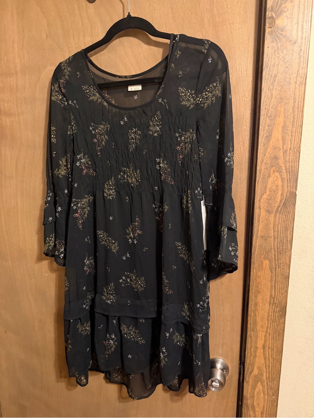 O'Neill Black Floral Smocked Tiered Tunic